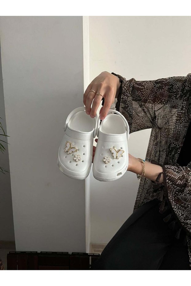 Girl's 6-Piece Jewelled Jibbitz Decorated Gift Closed Front Garden Pool Daily Sandals Slippers