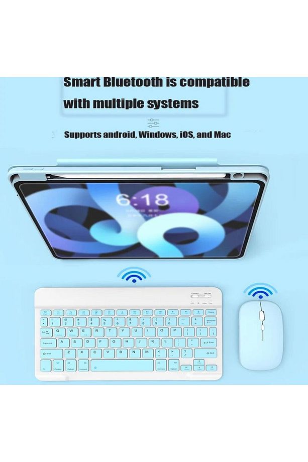 Huawei MatePad T10S Uyumlu Klavye Mouse Set Kablosuz Bluetoothlu Set Mor - 3