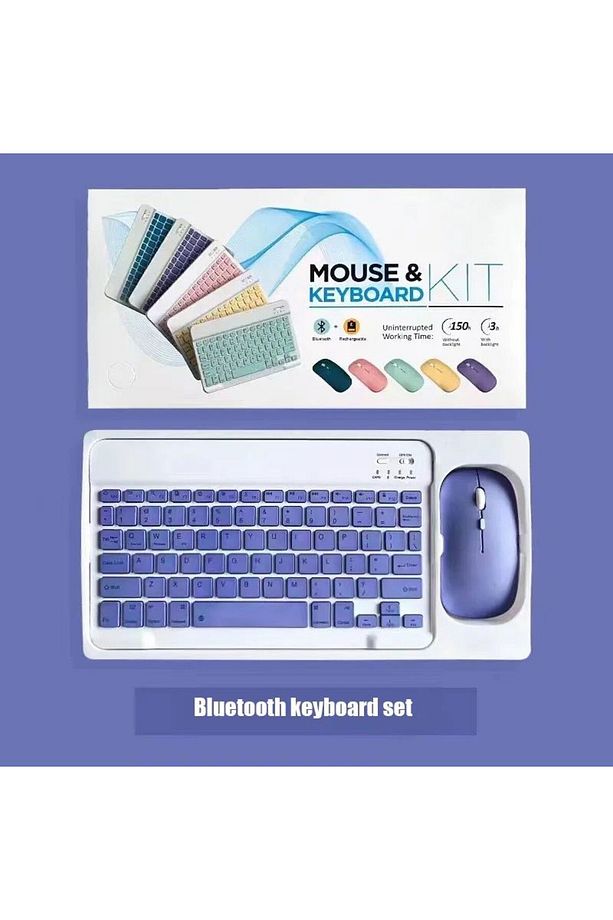 Huawei MatePad T10S Uyumlu Klavye Mouse Set Kablosuz Bluetoothlu Set Mor - 2