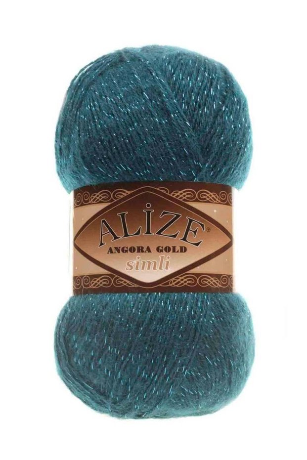 (5 Pieces) Angora Gold Glittery Hand Knitting Yarns Vest Cardigan Yarn Scarf Sweater Yarn 17 Petrol