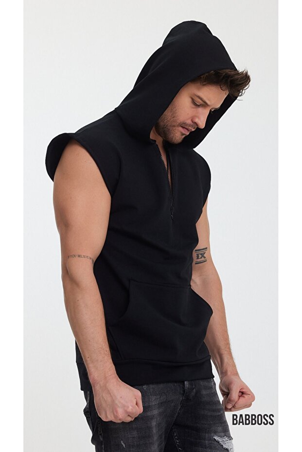 Hooded Zero Sleeve Fleece 2 Thread Kangaroo with pocket