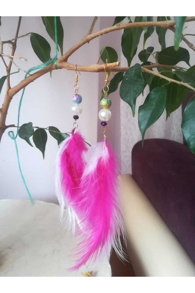 Pink-white Feather Earrings