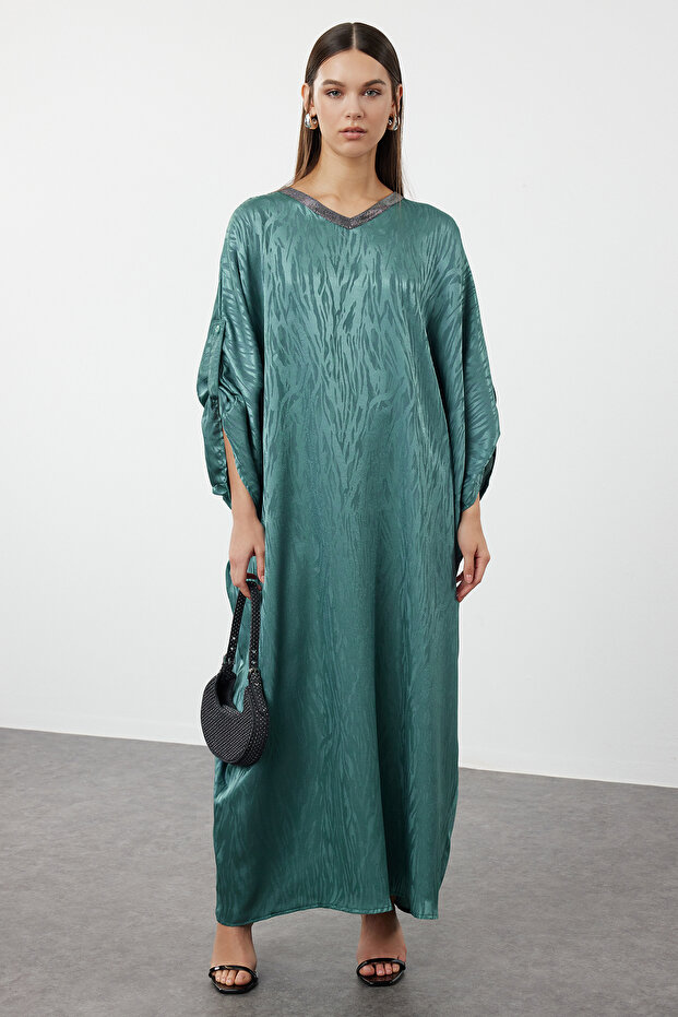 Yeşil Kendinden Desenli Dokuma Kap & Ferace & Abaya & Jalabiya TCTSS24KF00049 - 1