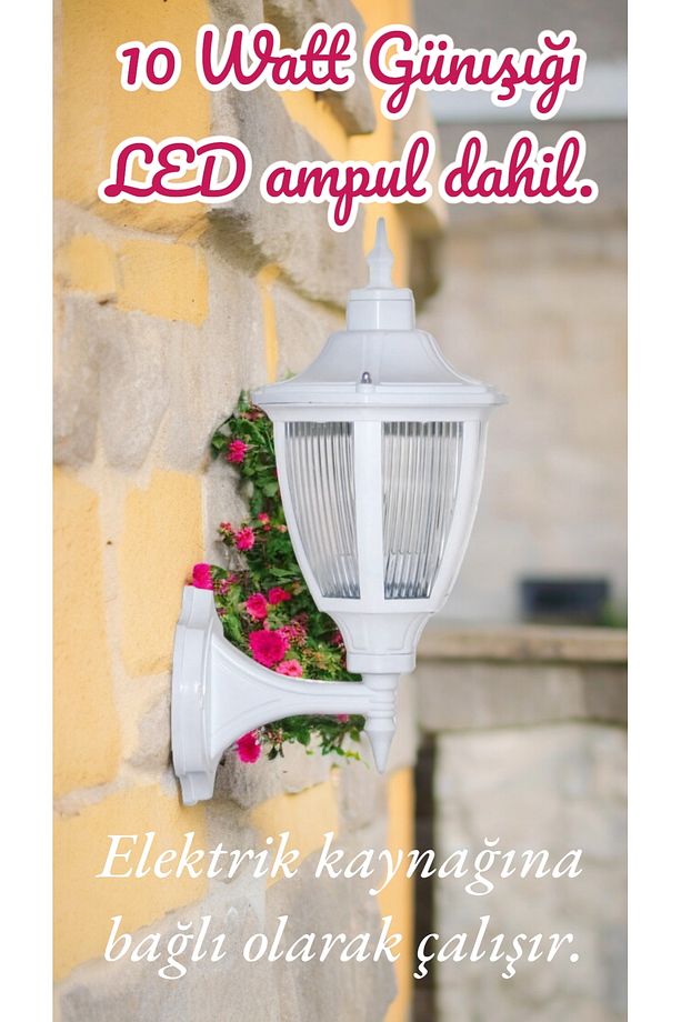 10 Watt Günışığı Ampullü Dekoratif  Bahçe Duvar Aydınlatma Armatürü, Bahçe, Teras, Balkon Apliği - 2
