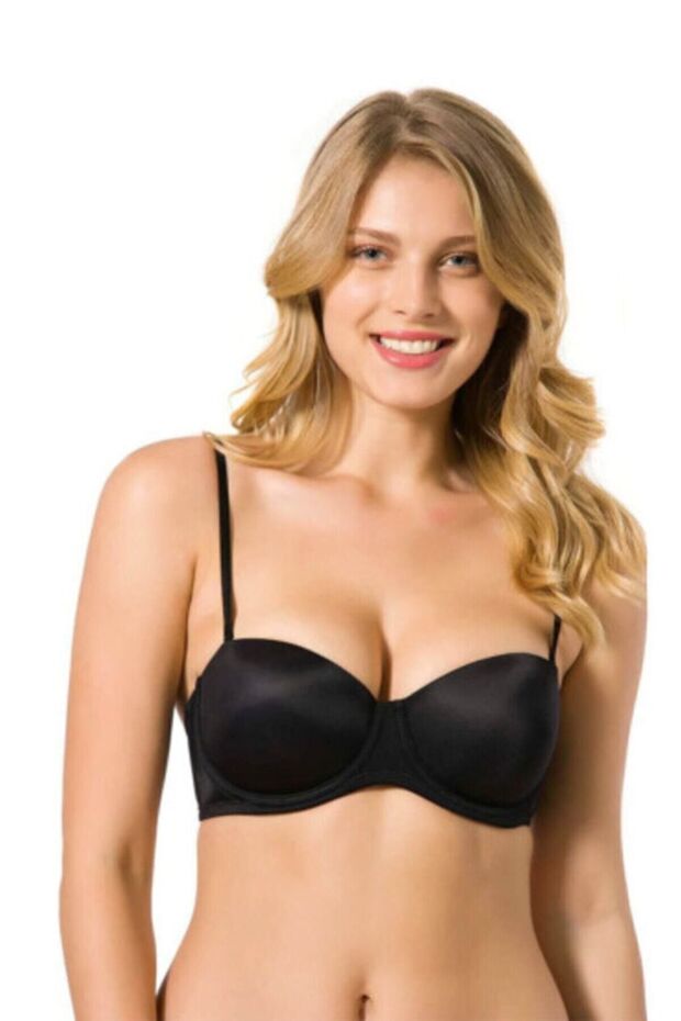 Women's Black Elita Padded Padded Underwire Classic Strapless Micro Bra 7030