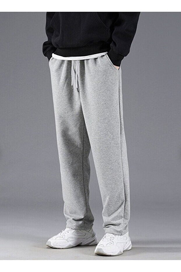 Men's Gray Ribbed Leg Slim Fit Sweatpants
