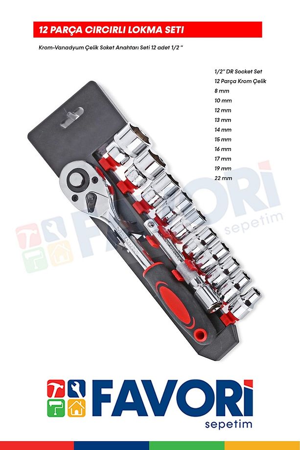 Premium 1/2 Profesyonel 12 Parça Krom Vanadyum Çelik Standlı Cırcır Set Kaliteli Lokma Takımı - 2