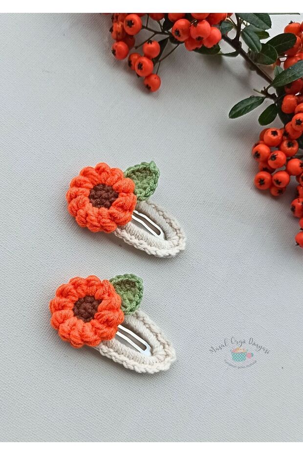 Orange Sunflower Hairpin Niche Hair Accessory (1 Pair)