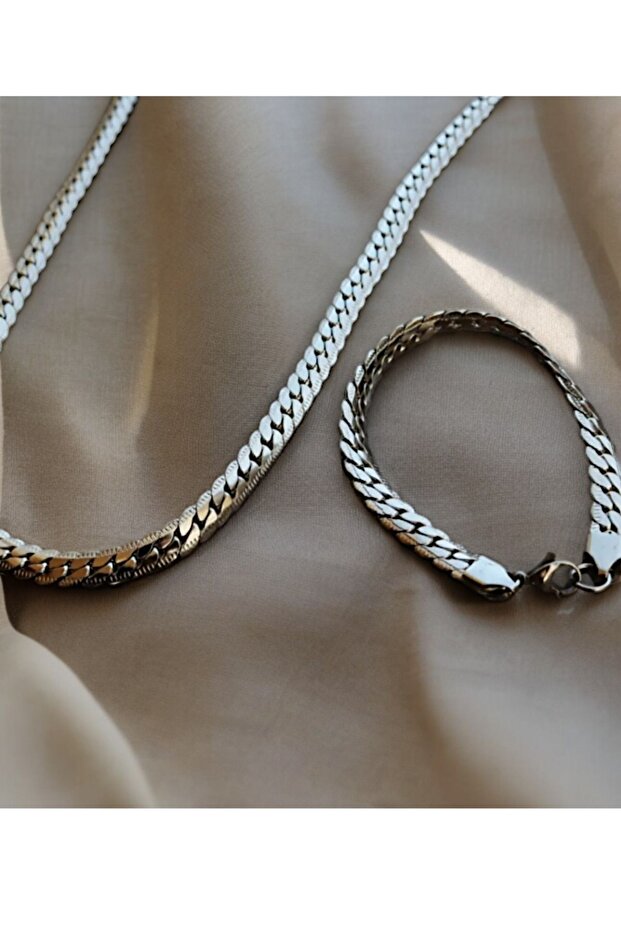 Çelik Snake Kolye & Bileklik Set - 1