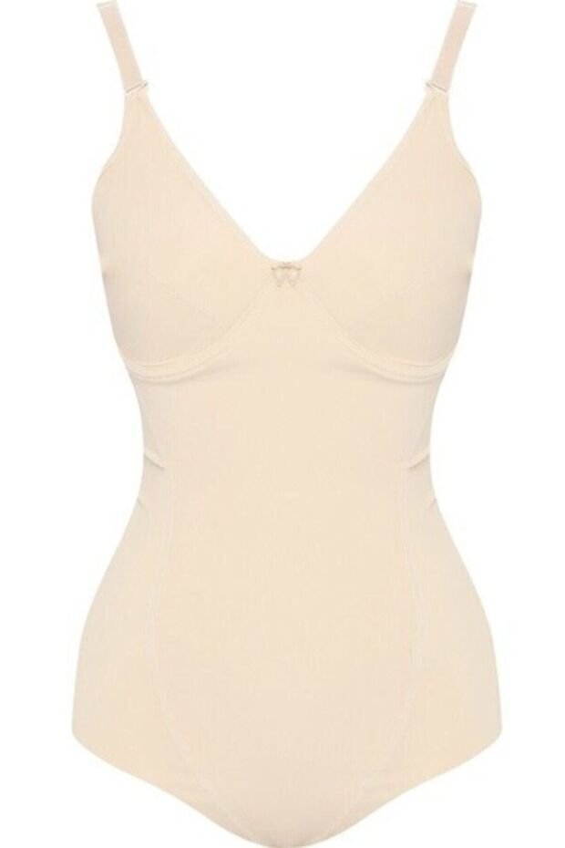 Women's Beige Laser Cut Double Layer Slip Length Corset 2821