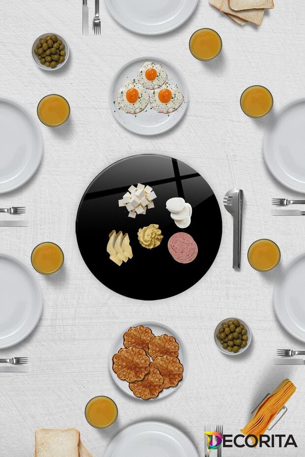 حامل عرض زجاجي| لون سادة - أسود| قطر 32 سم - 1