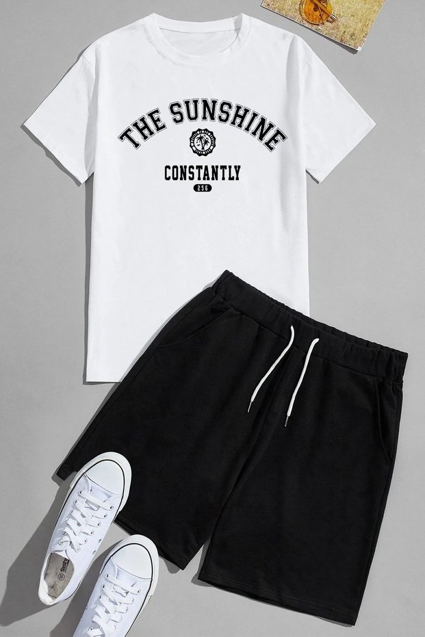Women's Printed Sports Tracksuit Set - t-shirt, Shorts , Top Bottom Set