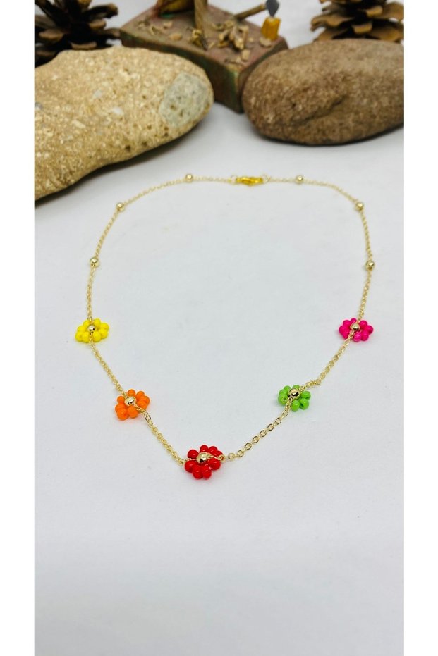 Handmade Lacquer Finish Chain Flower Women's Necklace
