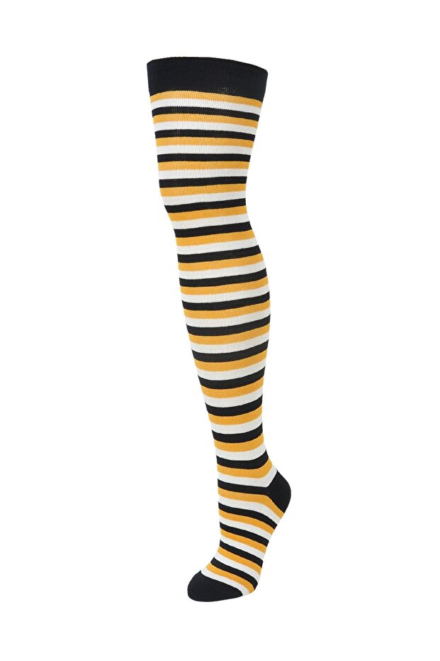 Women's Thin Hoop Cotton Above-Knee Socks - Patterned Socks