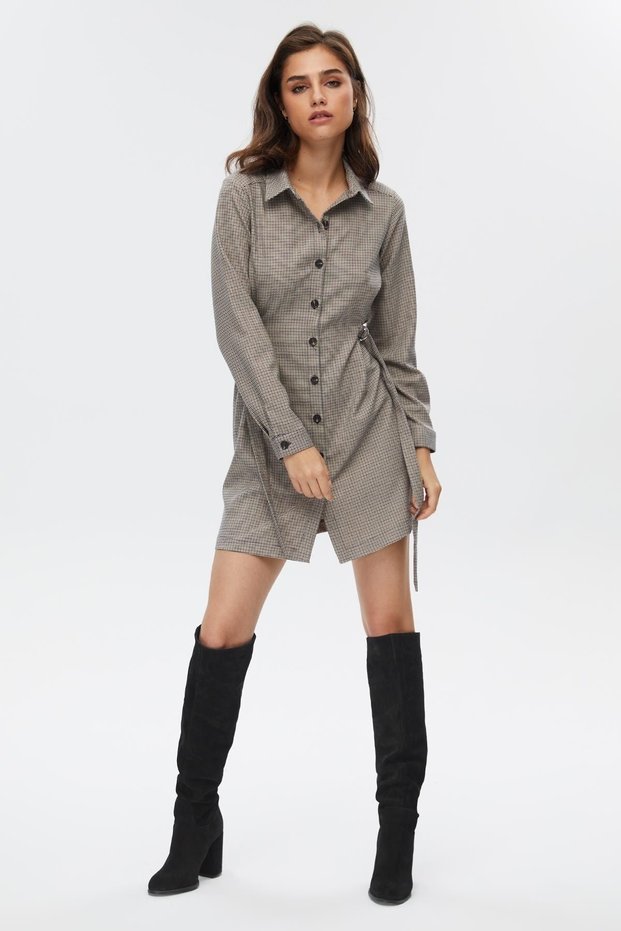 Belted Gingham Tunic Dress