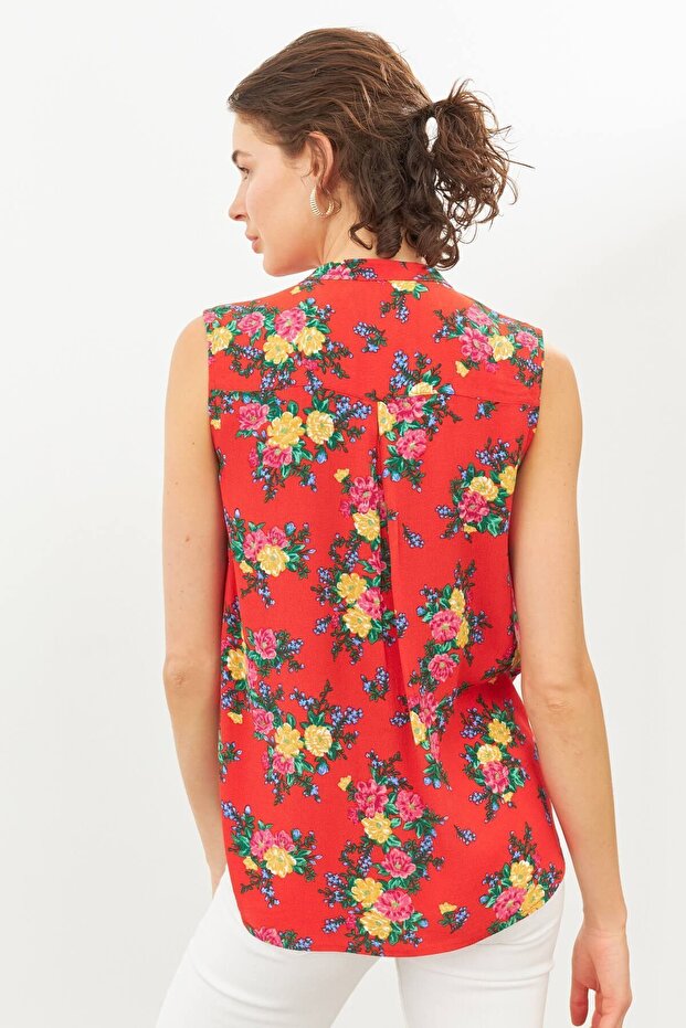 Red Patterned Tank Top - 7