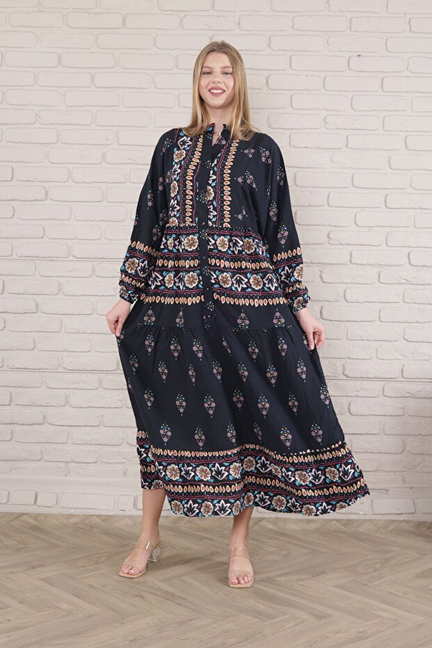 Plus Size Women's Dress - Front Buttoned and Woven