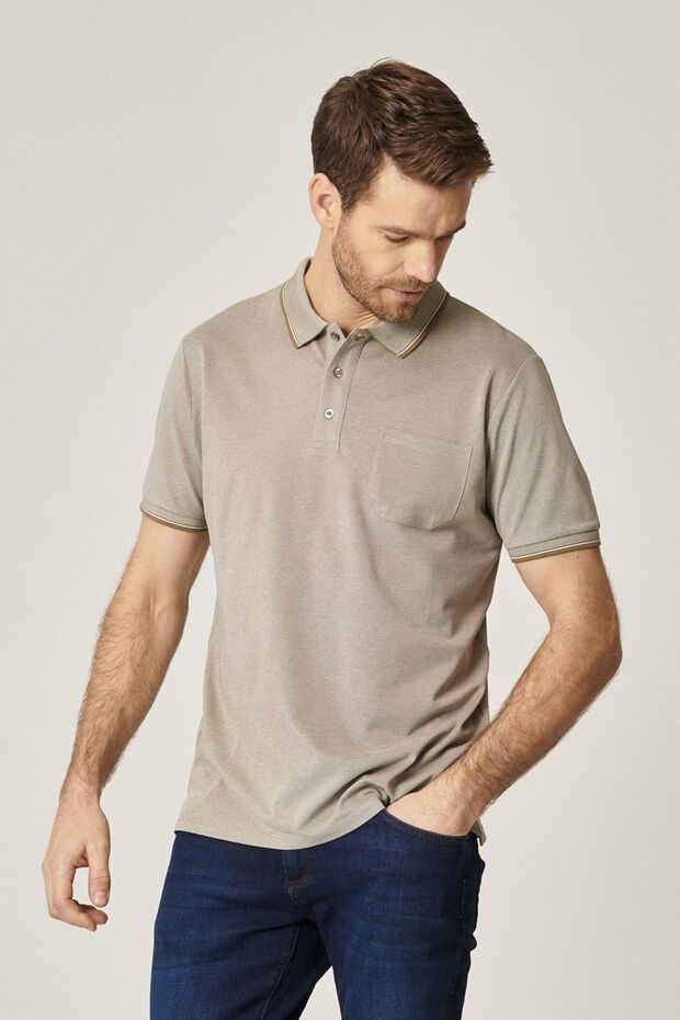 Erkek Çekmeyen Pamuklu Kumaş Comfort Fit Rahat Kesim Nefti-beyaz Kıvrılmaz Polo Yaka Cepli Tişört - 4