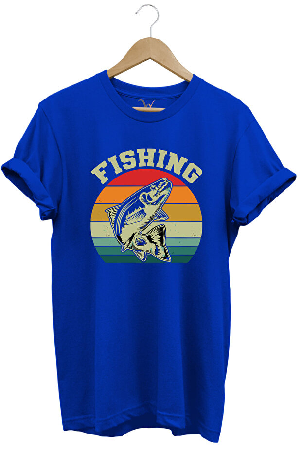 Fishing Fisherman Written Summer Regular Fit 100% Cotton Blue T-Shirt