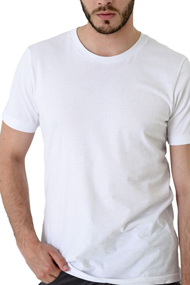 Men's White 100% Cotton Regular Fit Crew Neck Short Sleeve T-Shirt