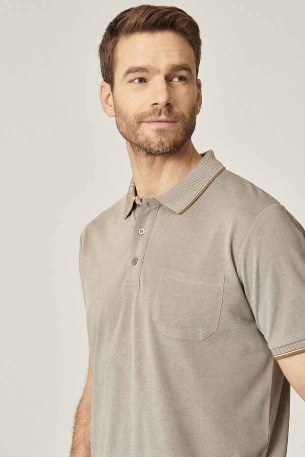 Erkek Çekmeyen Pamuklu Kumaş Comfort Fit Rahat Kesim Nefti-beyaz Kıvrılmaz Polo Yaka Cepli Tişört - 5