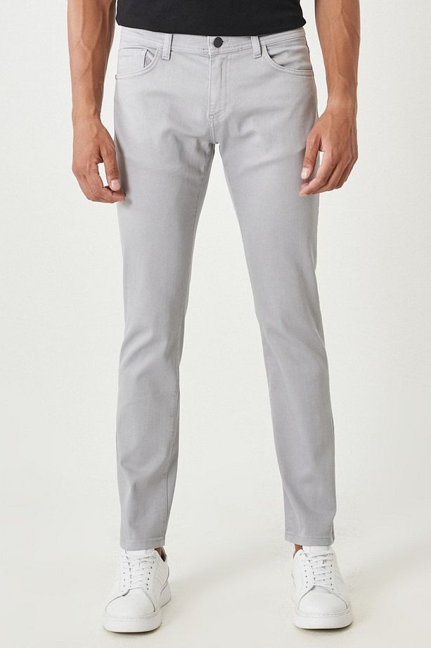 Erkek Gri 360 Derece Her Yöne Esneyen Slim Fit Dar Kesim Pamuklu Rahat Pantolon - 2