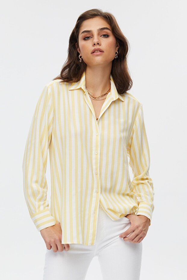 Sarı Çizgili Basic Gömlek - 1