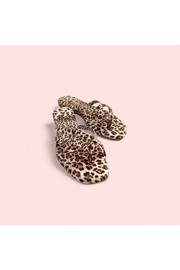 Leopard Patterned Flip Flops - 1