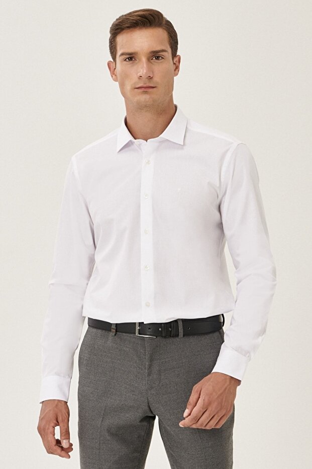 Men's White Slim Fit Narrow Cut Classic Collar Cotton Shirt