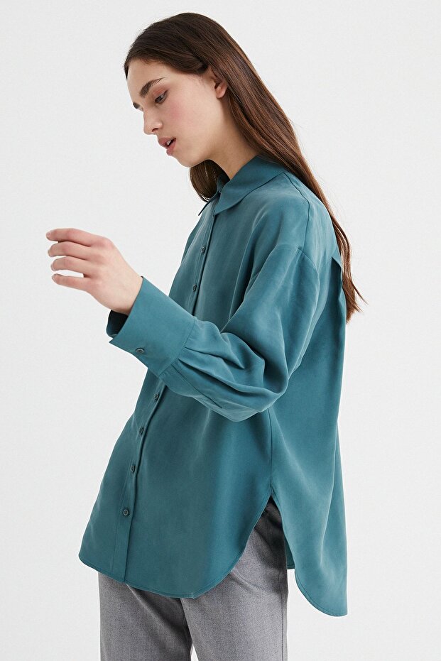 Yeşil Oversize Modal Gömlek - 1