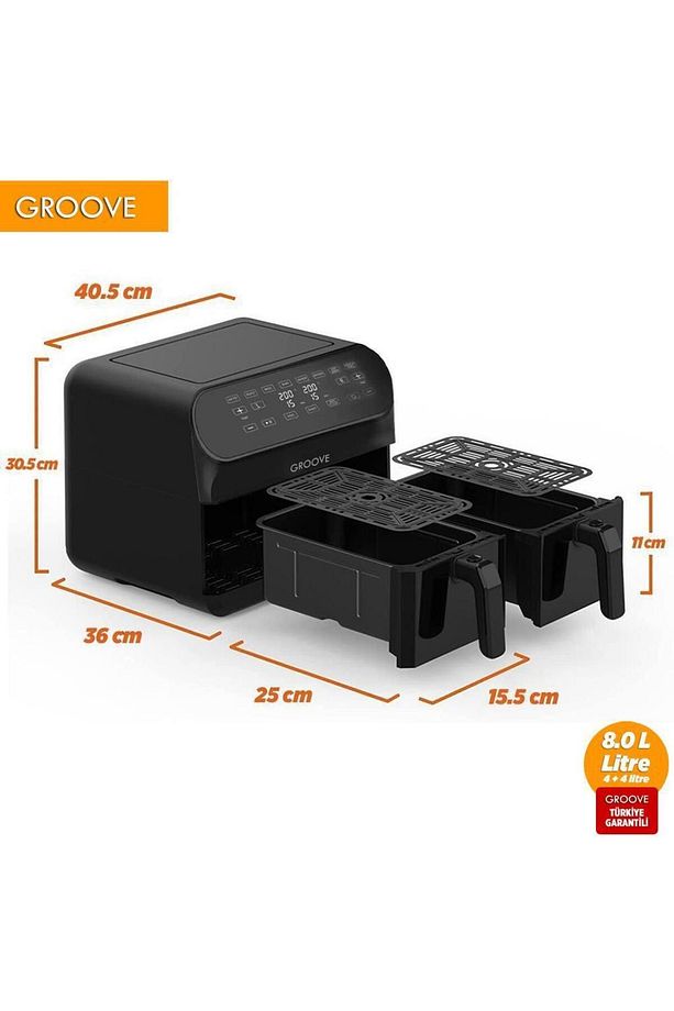 Max Plus Xxl 1800w (4LT 4LT) 8lt Çift Hazneli Smart Airfryer Air Fryer Fritöz Siyah - 7
