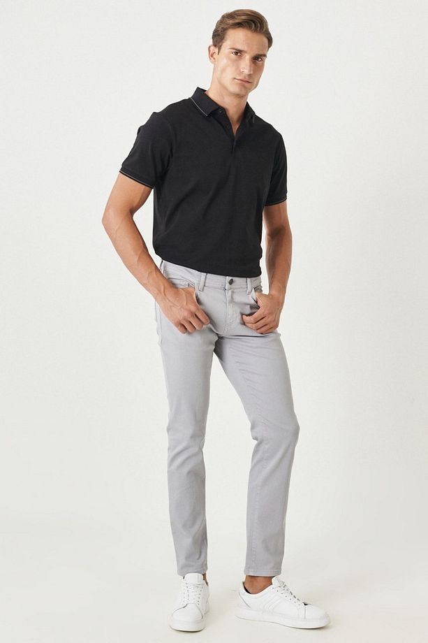 Erkek Gri 360 Derece Her Yöne Esneyen Slim Fit Dar Kesim Pamuklu Rahat Pantolon - 4