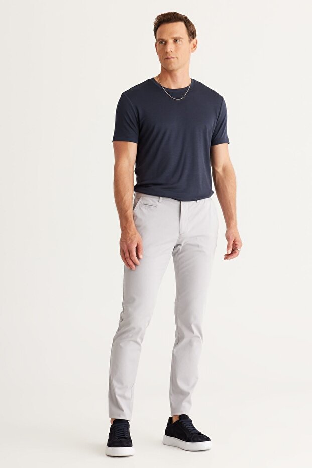 Men's Stone Slim Fit Slim Fit Side Pocket Cotton Diagonal Patterned Flexible Trousers