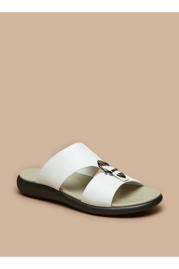 Men's Buckle Detail Textured Slip-On Sandals