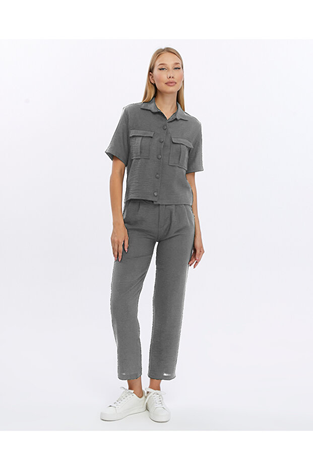 Linen Shirt, Jacket, and Trousers Women's Suit, Beige