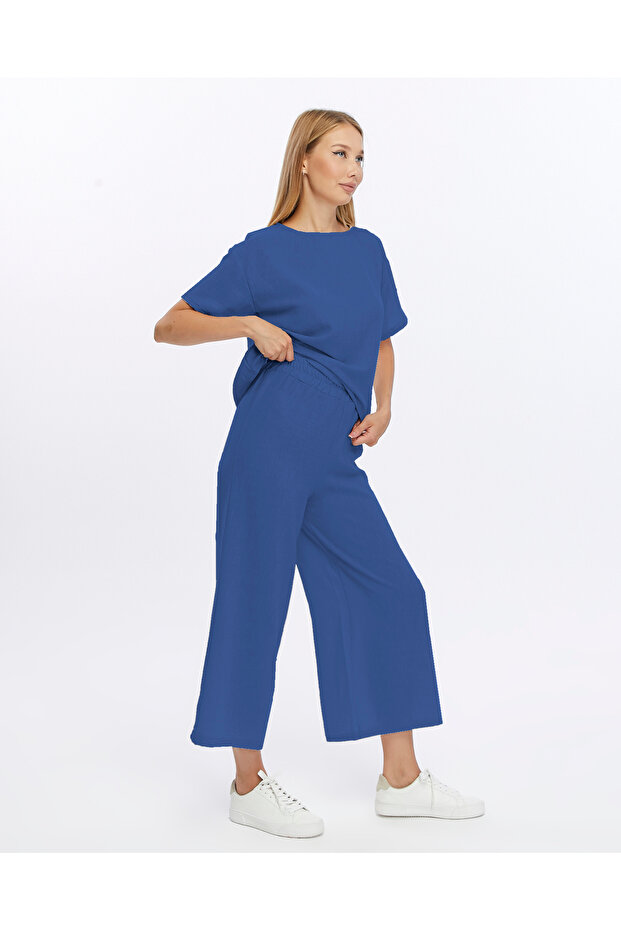 Beige Linen Set - Oversize T-shirt and Trousers Women's Set