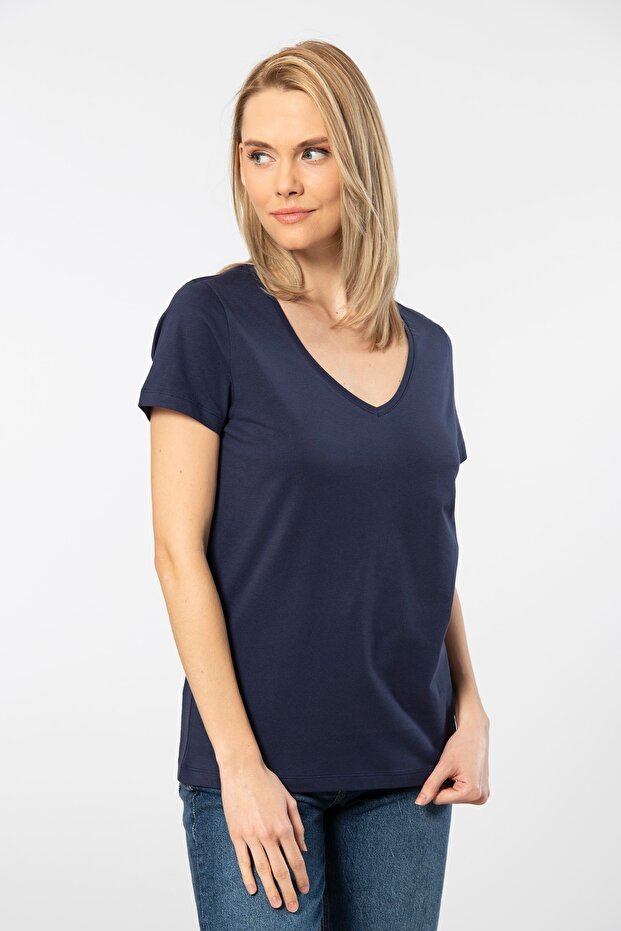 100% Cotton Deep V Neck Short Sleeve Women's T-Shirt