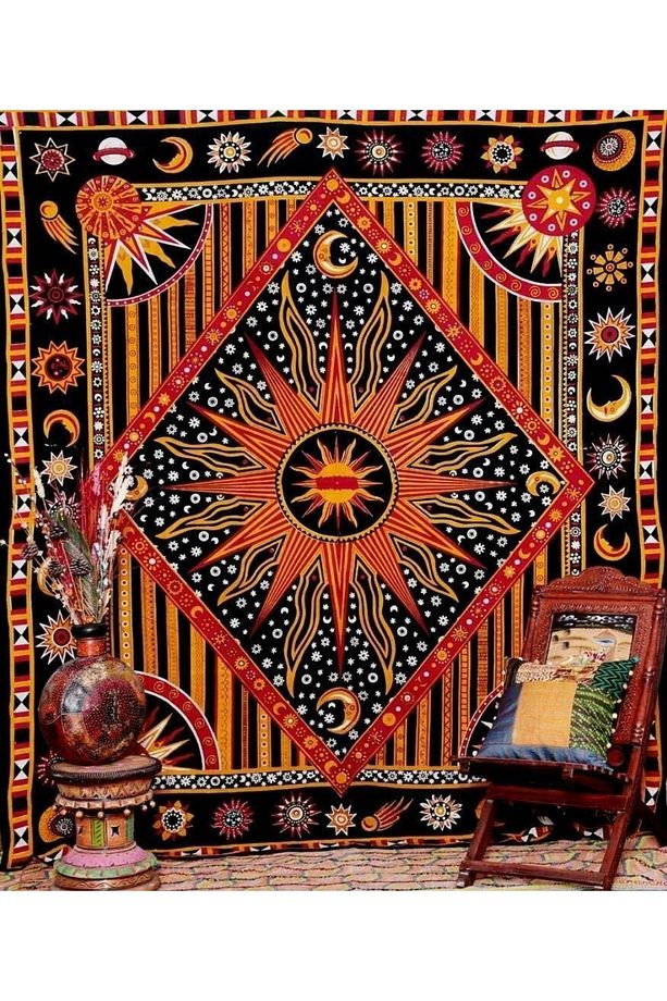 Mandala Hippi Bohem Güneş Duvar Örtüsü Dekoratif Duvar Halısı Duvar Sanatı Dekorasyon - 3