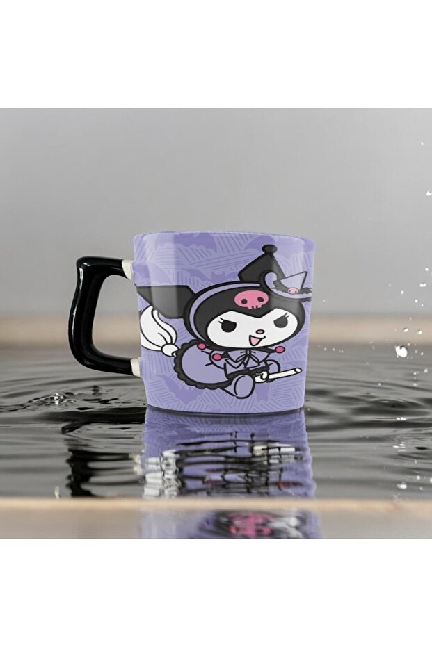 Kuromi Purple Detail White Black Handle Mug