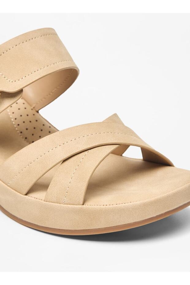 Solid Slip-On Cross Strap Sandals - 5