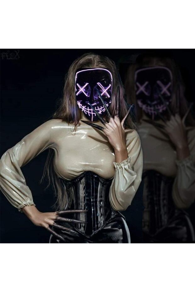 Hallowen LED Lighted Neon Mask 3 Modes Party Entertainment Mask Purple