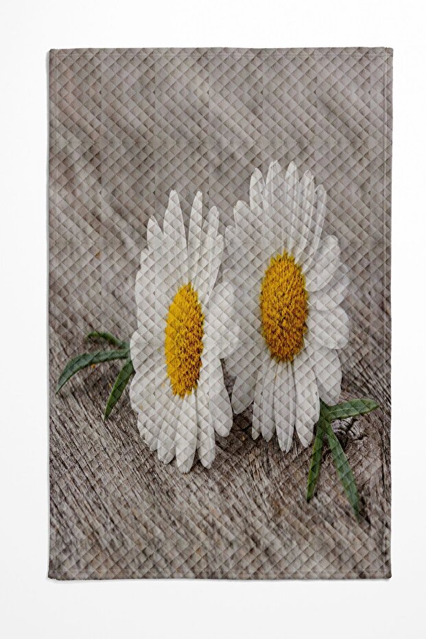 Sarı Gri Papatya  Desenli Baskılı Dekoratif Yatak Örtüsü Tek Kişilik Yastıklı Pike Takımı - 2