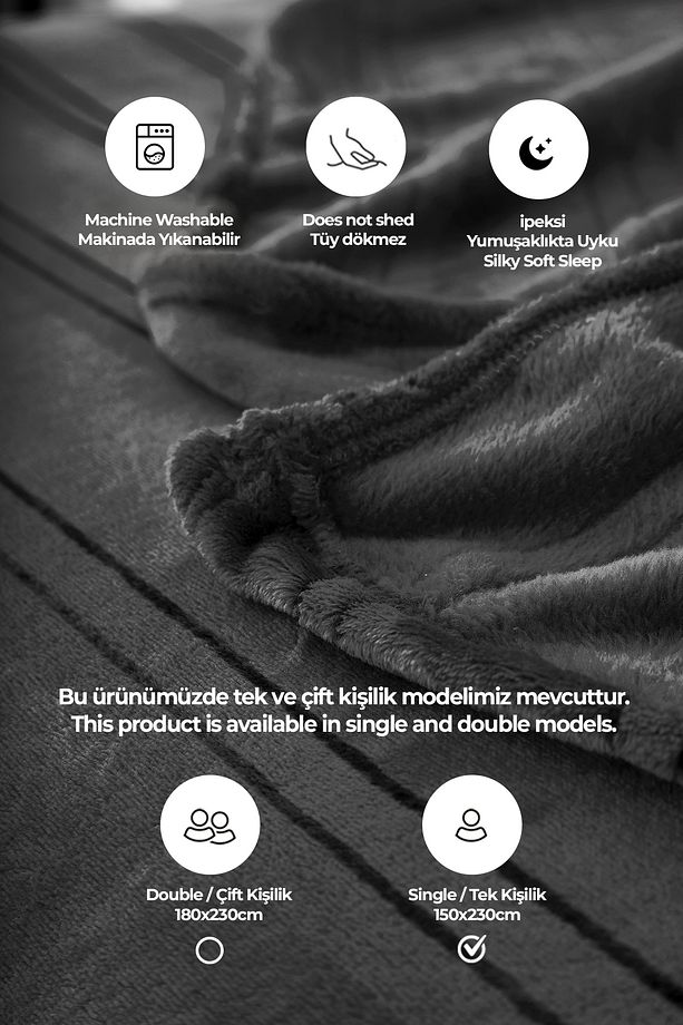 Mayer Supersoft Yumuşak Tek Kişilik Battaniye 150x230 Cm Yatak Örtüsü Antrasit - 2