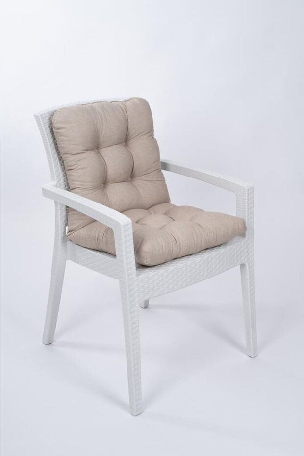 Candy Padded-Back Beige Chair Cushion with Special Stitching, Tied 43x88 Cm