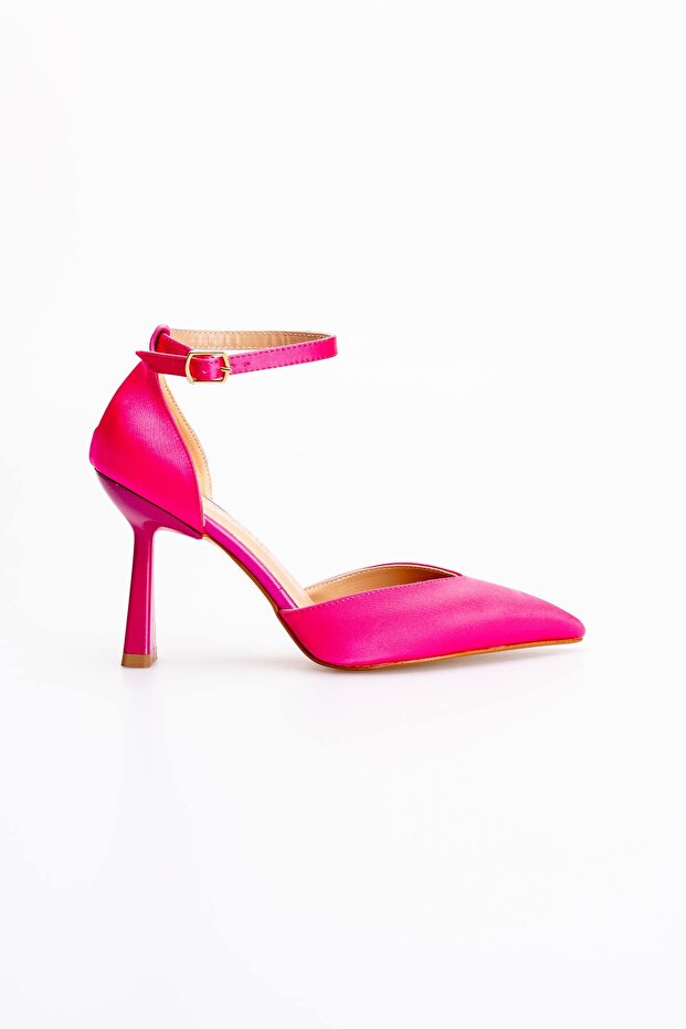 Satin Ankle Strap Closed Heel Casual Stylish Heeled Shoes