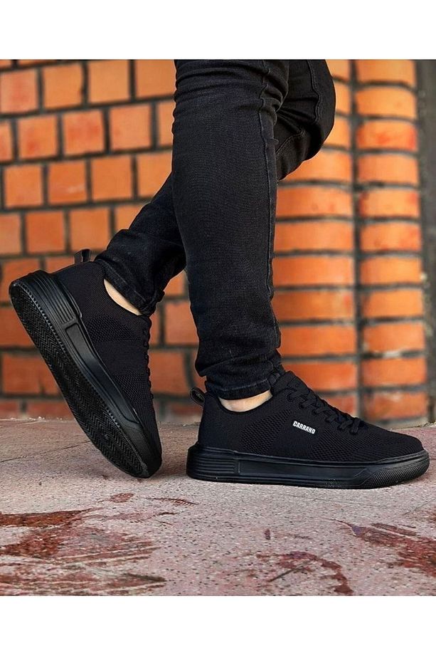 Yüksek/kalın Taban Siyah Bağcıklı Triko Ortopedik Tarz Erkek Sneaker - 2