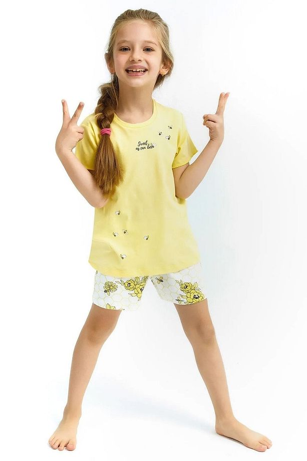 Kız Çocuk Kısa Kol Şortlu Sarı Pijama Takım 2773 - 1