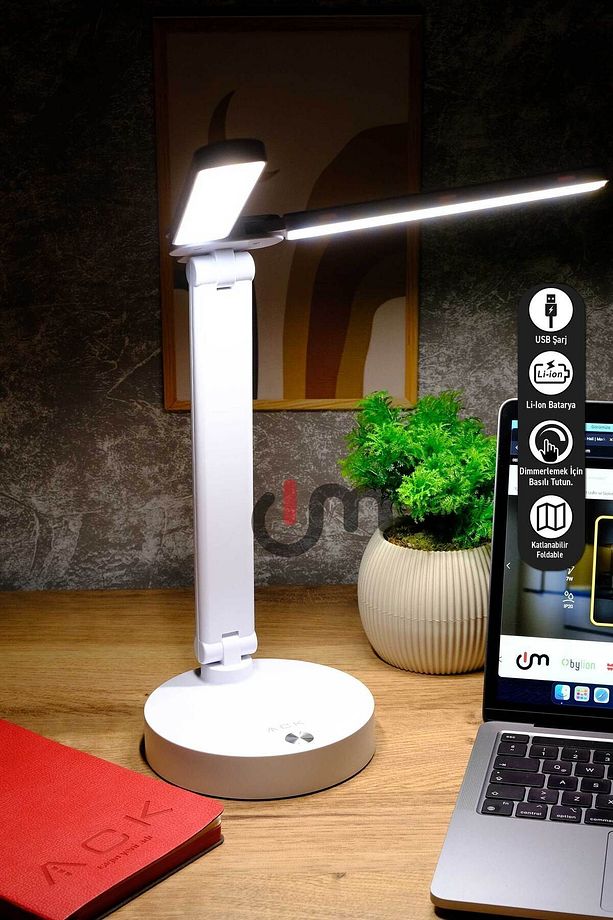 Şarjlı Çift Başlı LED Masa Lambası, Ayarlanabilir Dokunmatik Işık, Çalışma ve Okuma Lambası - 1
