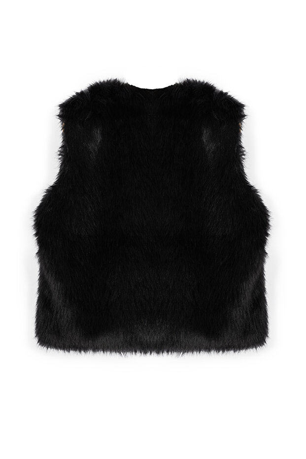 Siyah Oversize Kalıp Kışlık Kürk Yelek TWOAW25YE00005 - 8