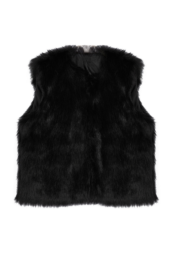 Siyah Oversize Kalıp Kışlık Kürk Yelek TWOAW25YE00005 - 7